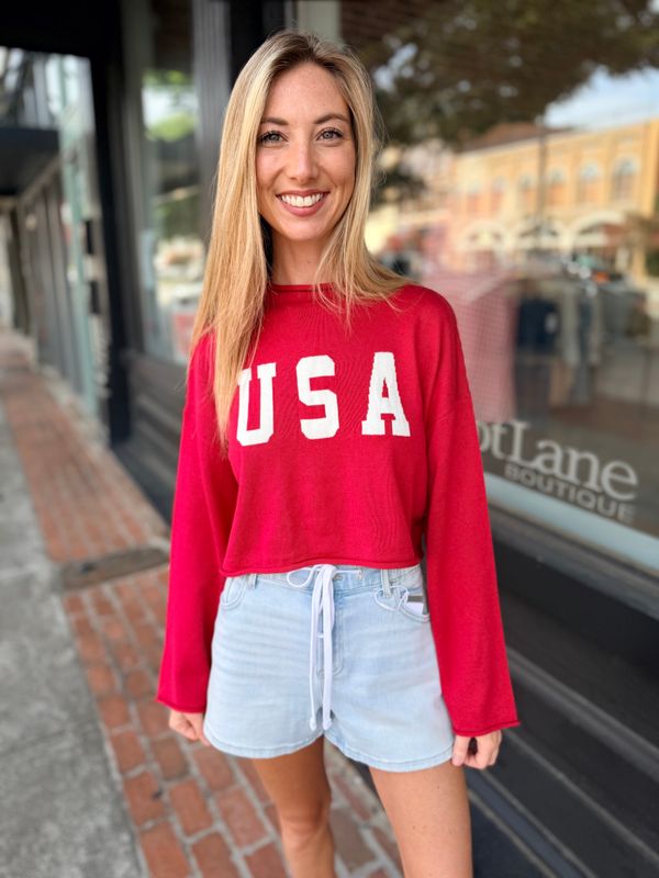ALL AMERICAN CROP SWEATER L/S