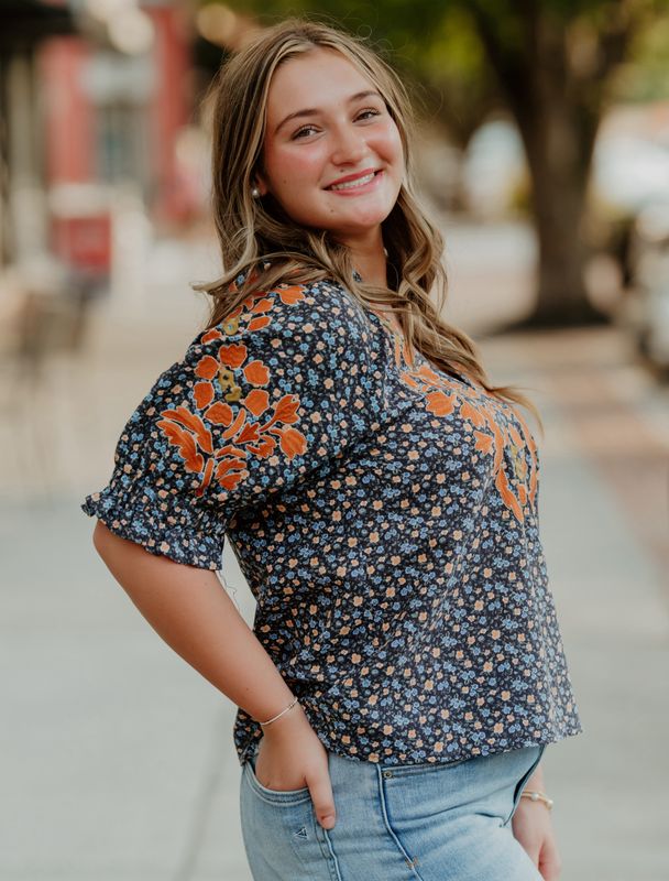 AUTUMN BLOOMS EMBROIDERED BLOUSE