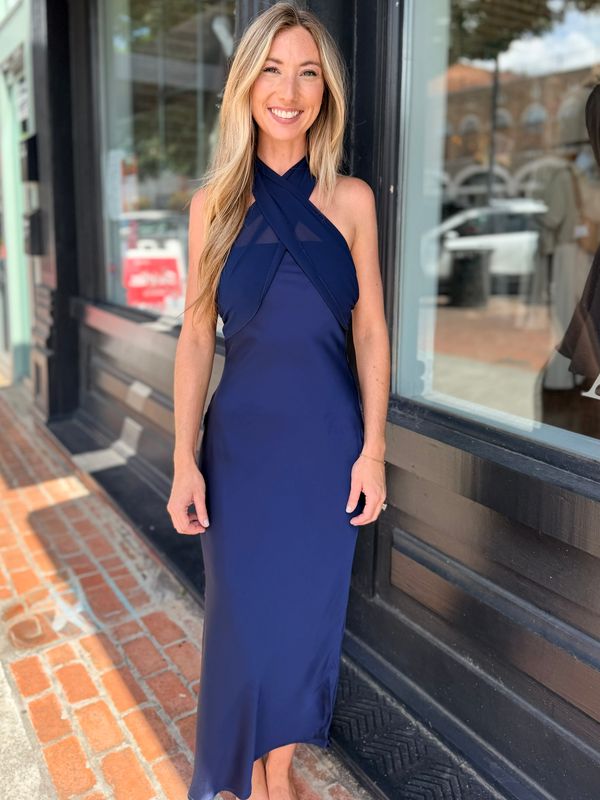 AFTER DARK SATIN MIDI DRESS