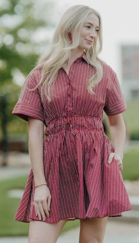 VINTAGE CHARM SMOCKED STRIPE MINI DRESS