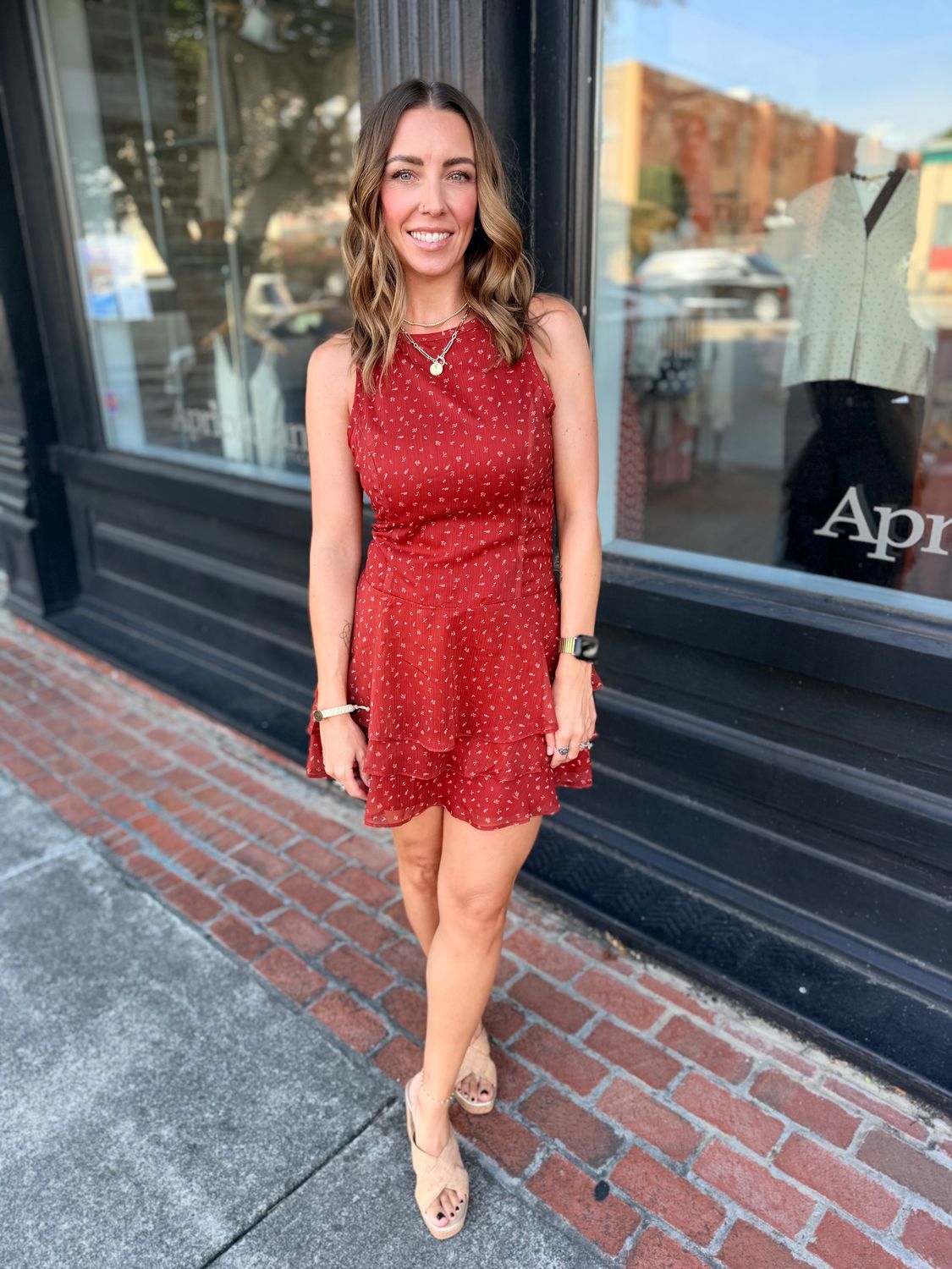 BRICK BLOOM TIERED MINI DRESS