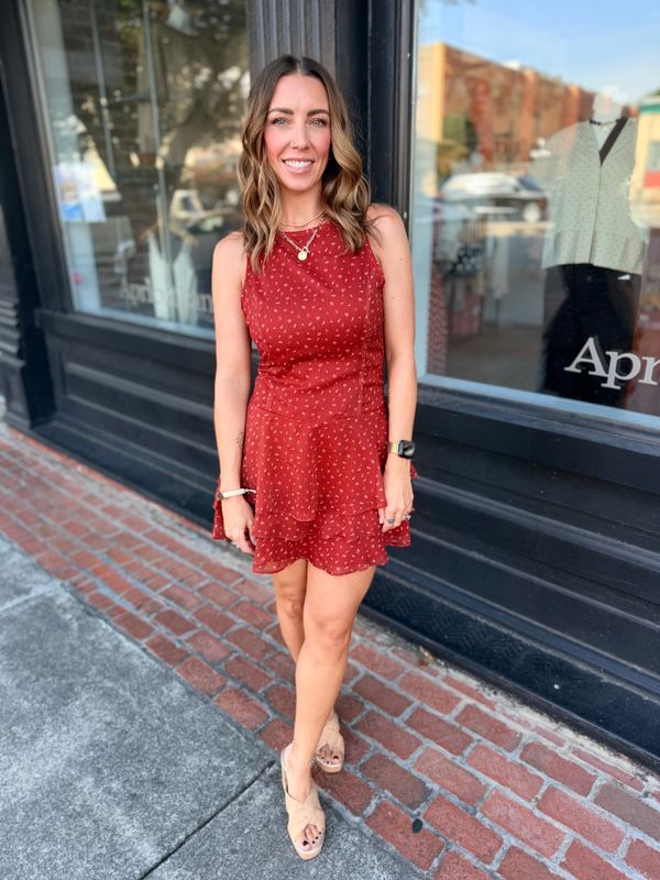 BRICK BLOOM TIERED MINI DRESS