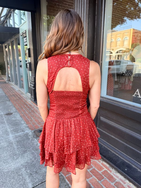 BRICK BLOOM TIERED MINI DRESS