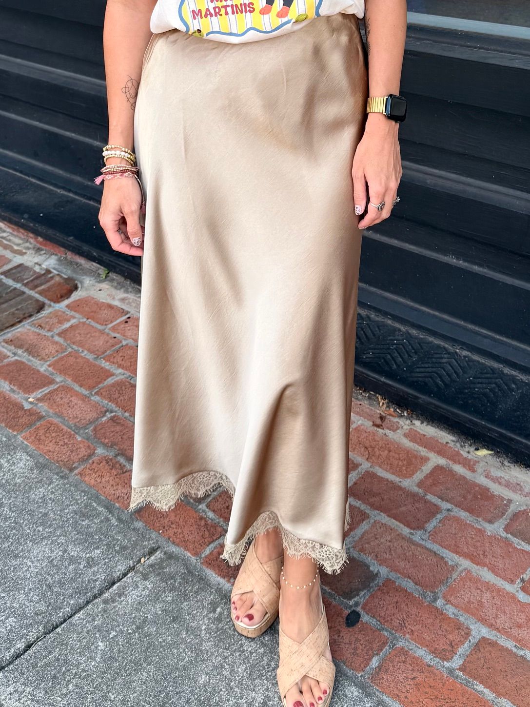 GOLDEN CHAMPAGNE SATIN SLIP SKIRT