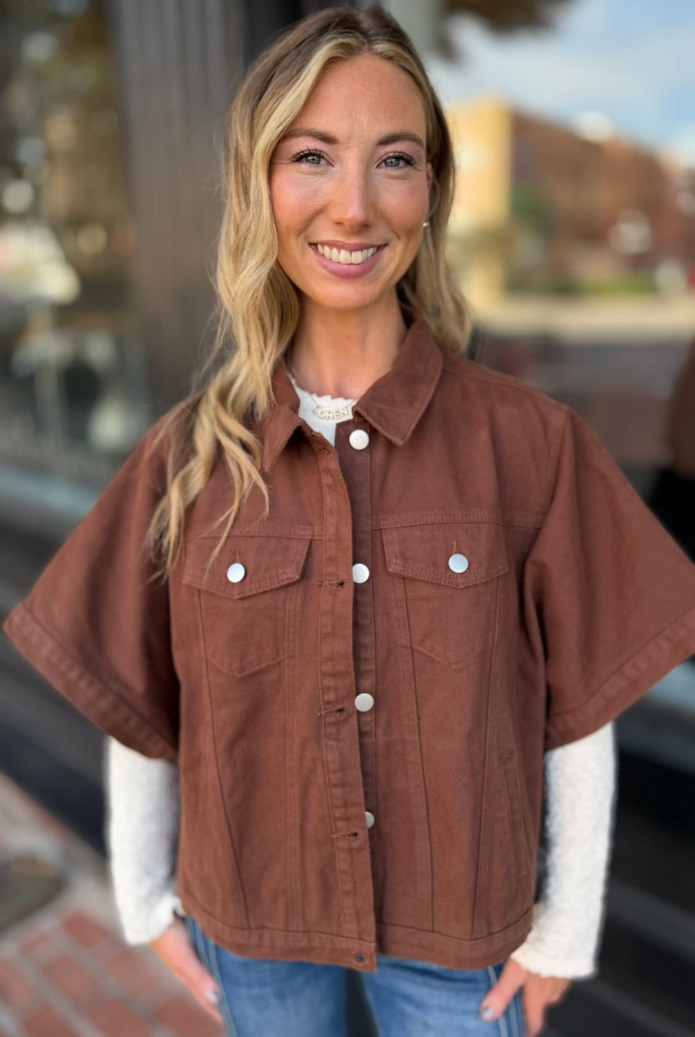 TWILL CAPE SLEEVELESS  DENIM JACKET