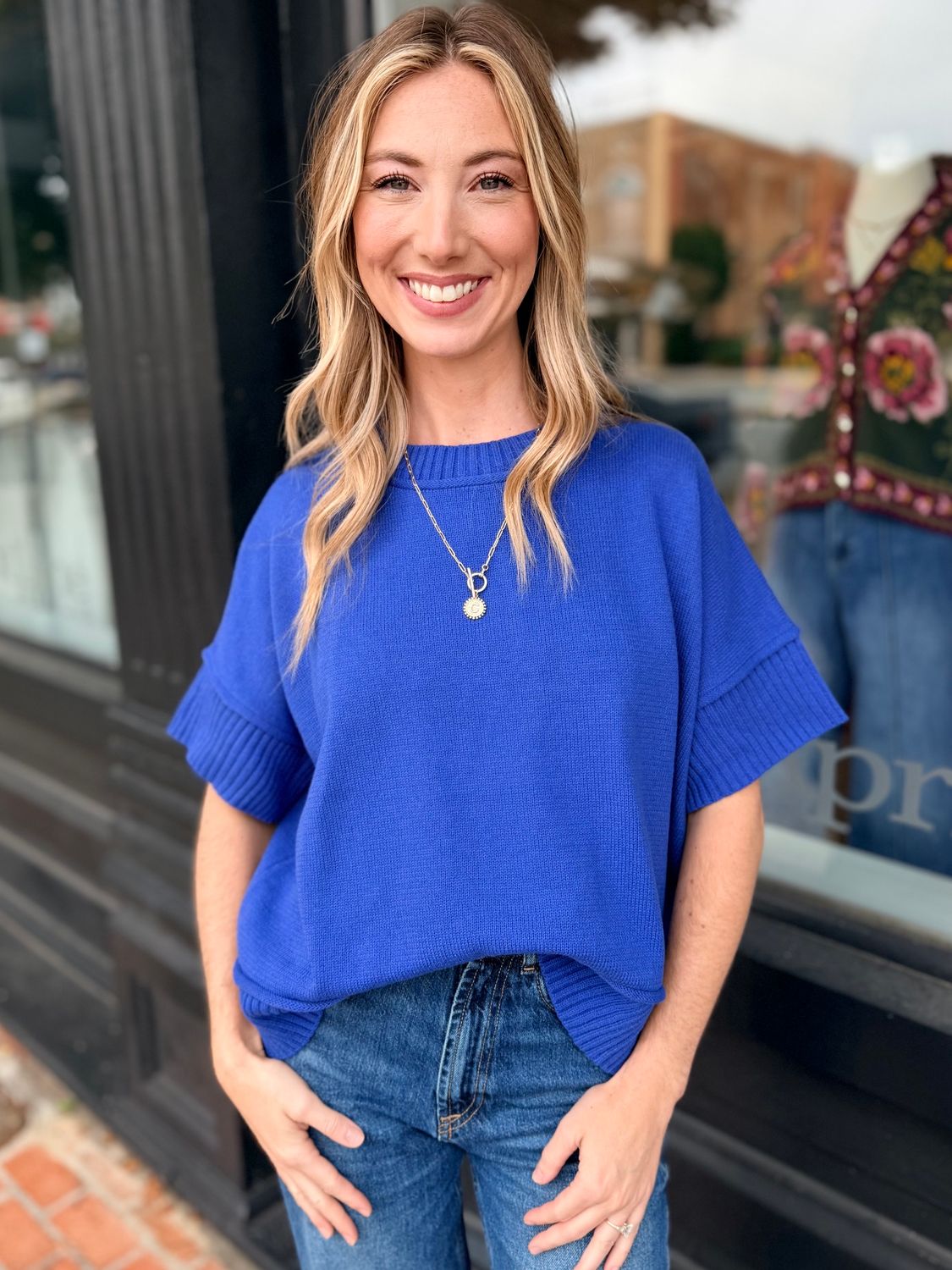 COBALT CRUSH SWEATER TOP