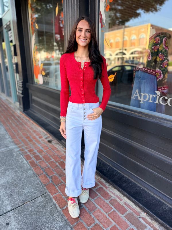 GOING PLACES CARDI IN RED L/S