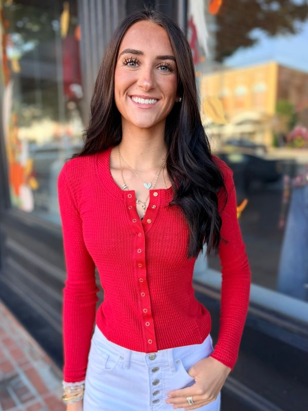 GOING PLACES CARDI IN RED L/S