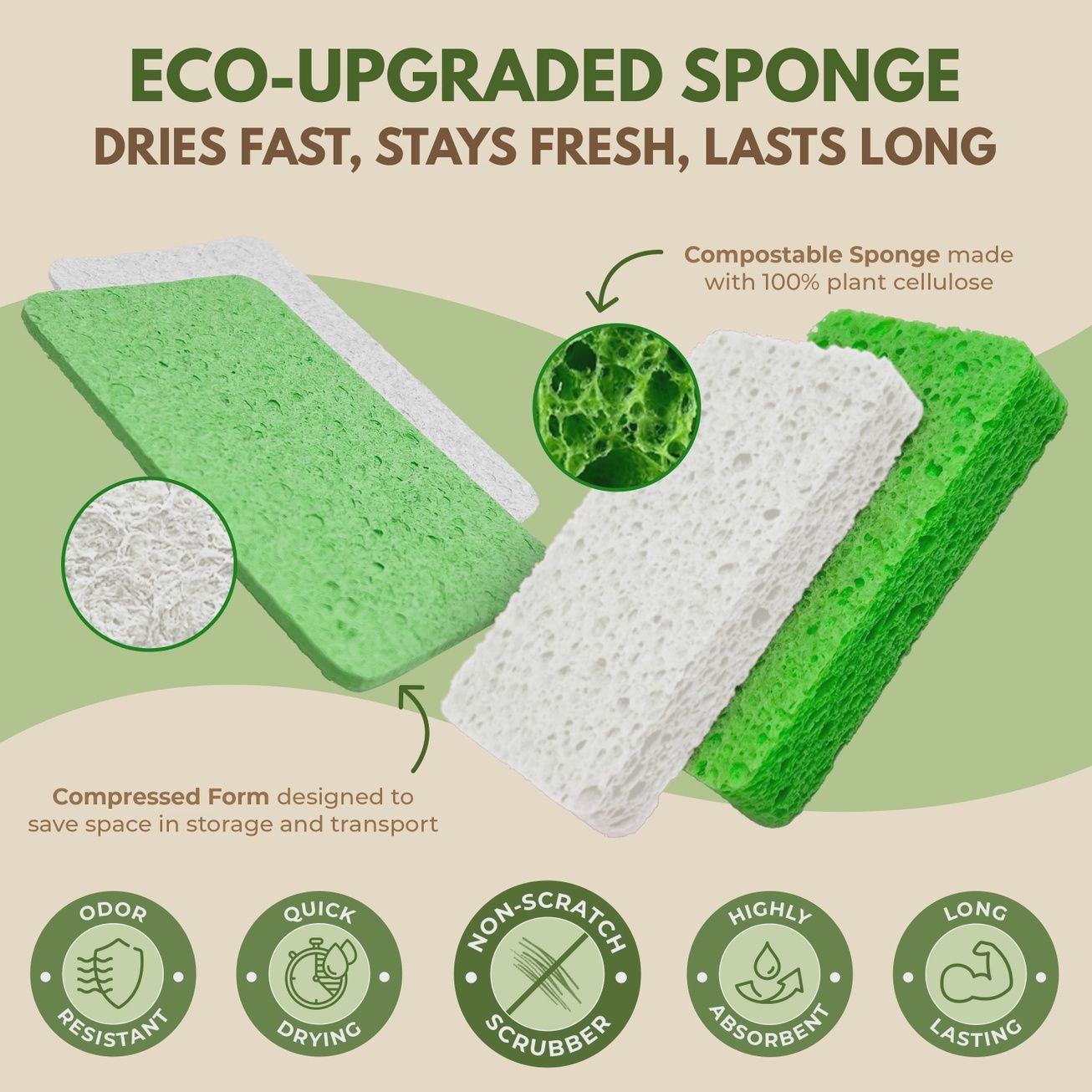 Compostable Kitchen Sponge - 3 Pack Eco Pop Up Sponges