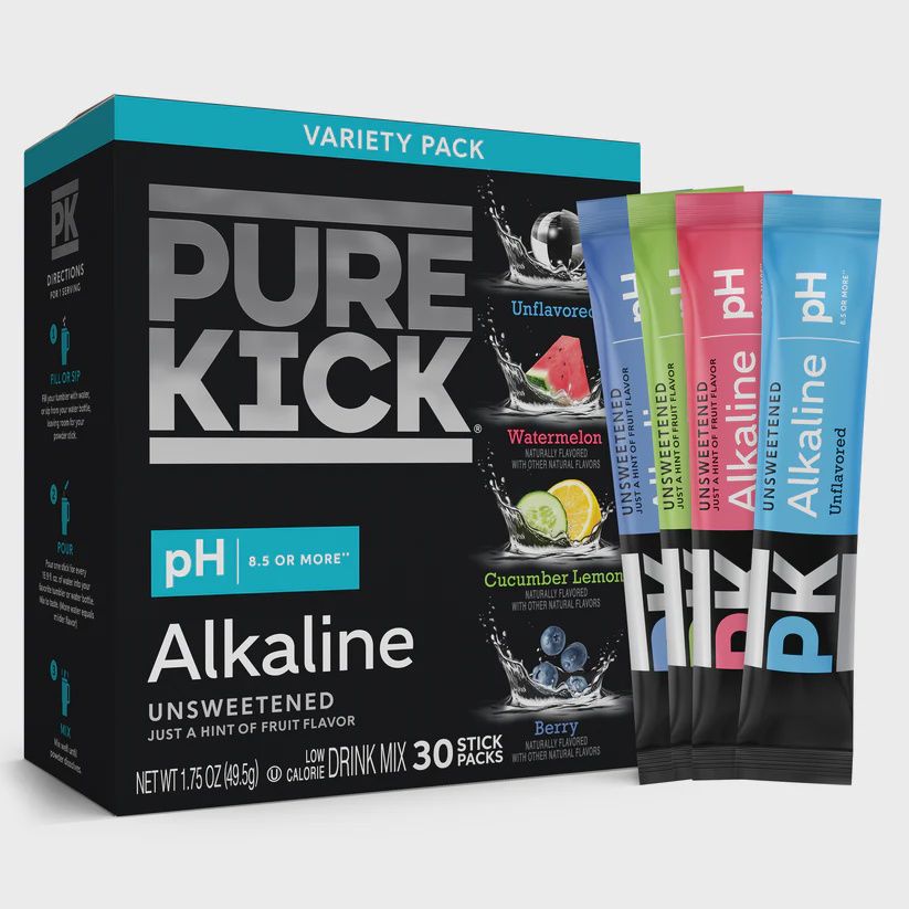 Pure Kick Alkaline Variety Pack - Watermelon, Berry, Cucumber Lemon and Unflavored, 30 Servings per Box