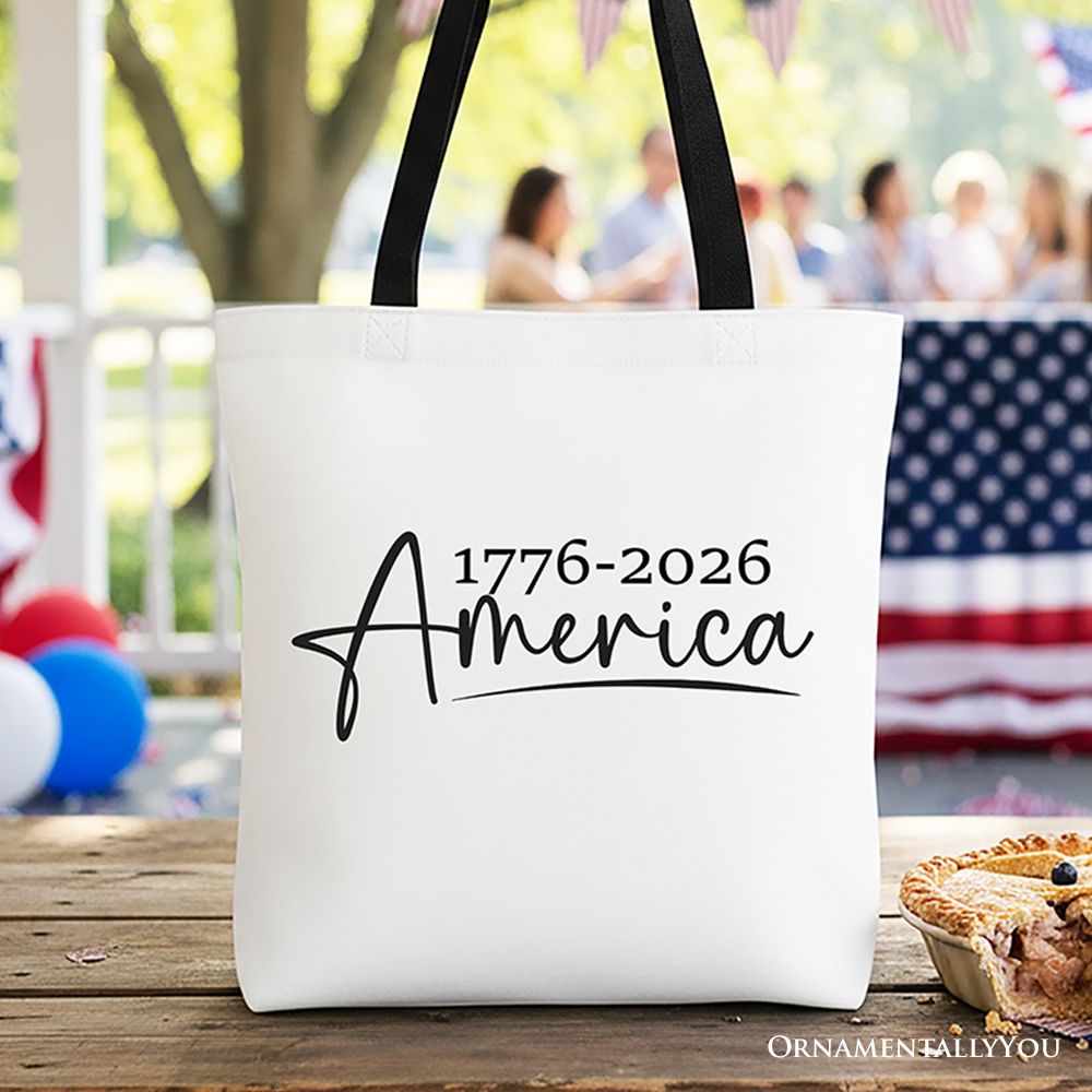 250 Years American Anniversary Tote Bag, 4th of July Minimalistic Patriotic 1776–2026 Gift Shopper: Black Handle