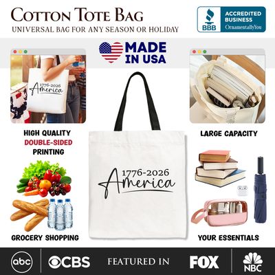 250 Years American Anniversary Tote Bag, 4th of July Minimalistic Patriotic 1776–2026 Gift Shopper: Black Handle