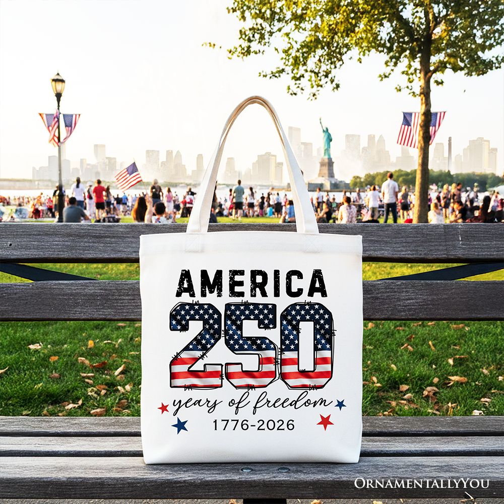 America 250 Years of Freedom Tote Bag, Patriotic USA Anniversary 1776 Gift Shopper: White