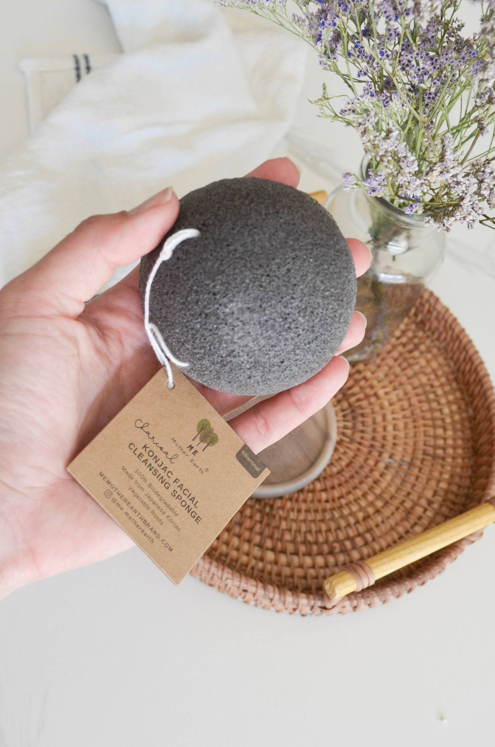Konjac Sponge Biodegradable  | Zero Waste | Vegan Skincare: Charcoal