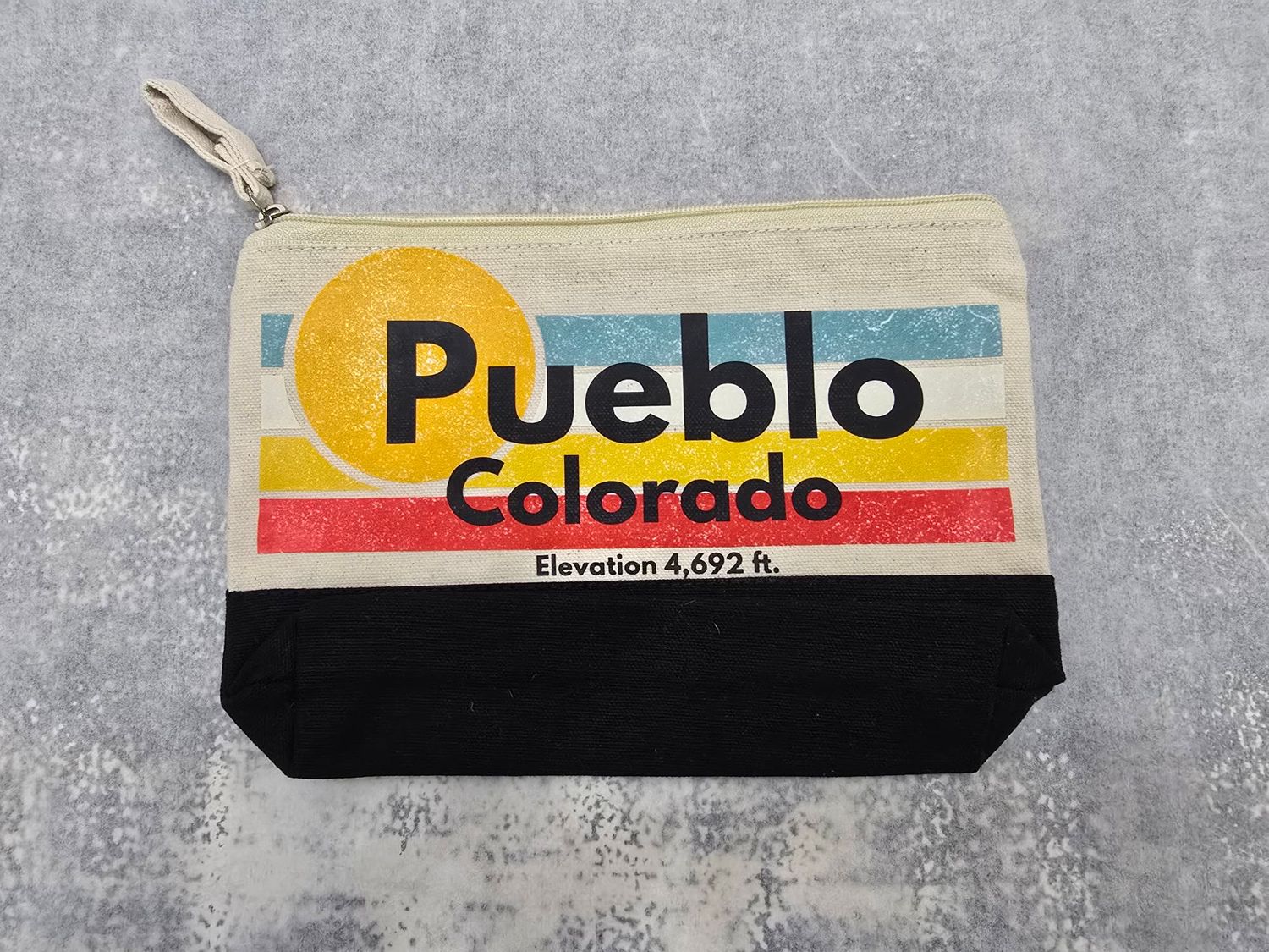 Pueblo, Colorado Sun/Stripes Black &amp; Natural Canvas Pouch