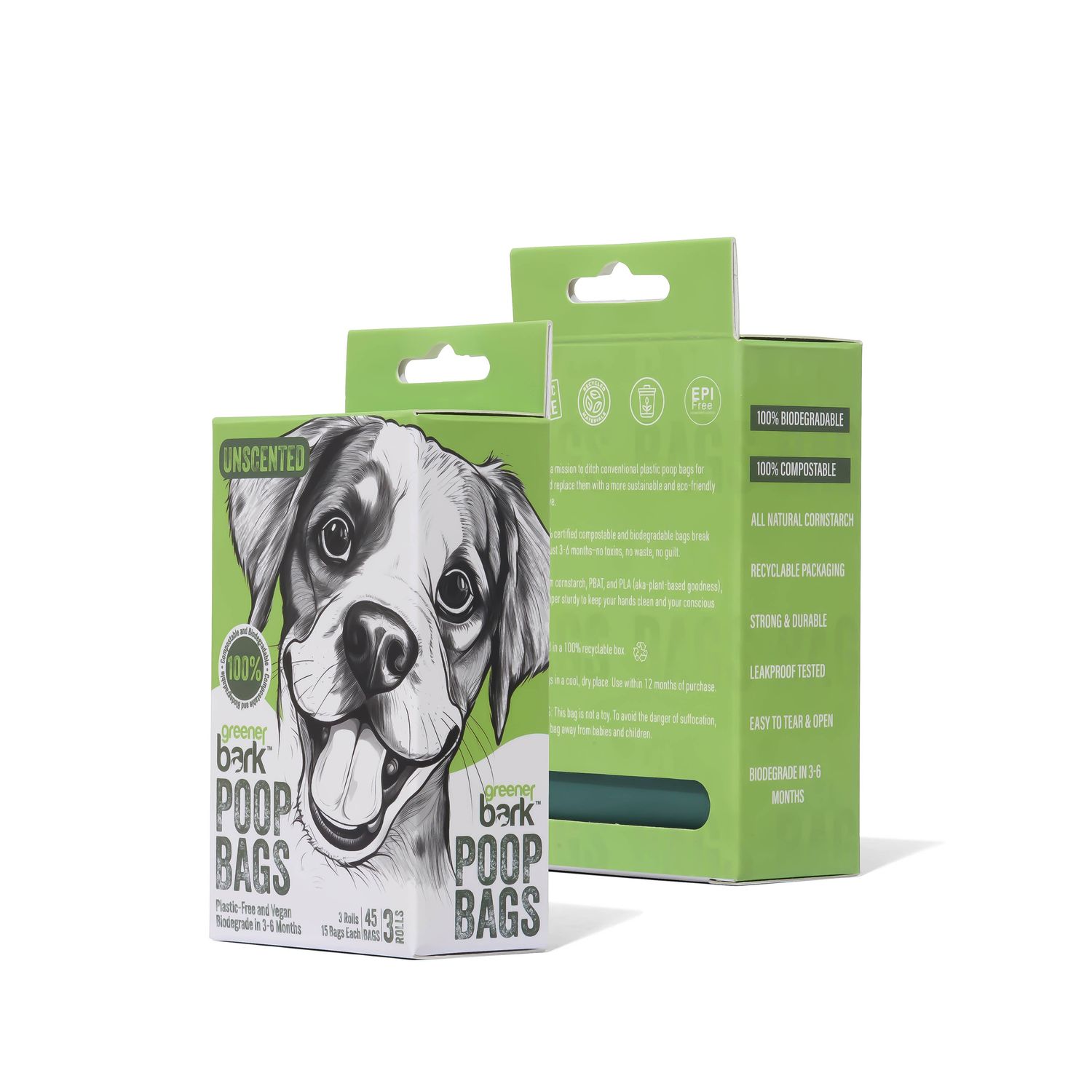 Compostable Dog Poop Bags - 3 Rolls in Pine (45 Bags)