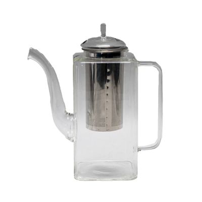 Tall Square Glass Teapot with Stainless Steel Infuser, 32 oz