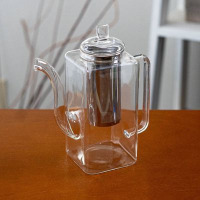 Tall Square Glass Teapot with Stainless Steel Infuser, 32 oz