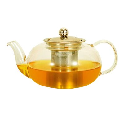 Round Glass Teapot with Stainless Steel Infuser, 27 oz