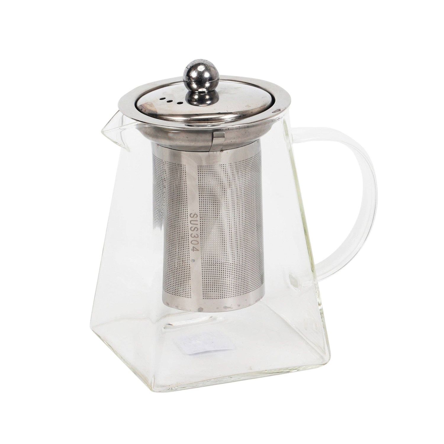 Tall Square Glass Teapot with Stainless Steel Infuser, 25 oz