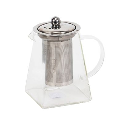 Tall Square Glass Teapot with Stainless Steel Infuser, 25 oz