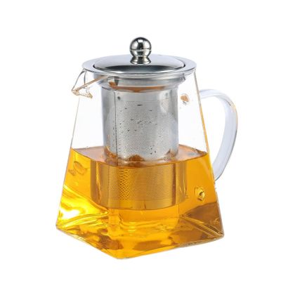 Tall Square Glass Teapot with Stainless Steel Infuser, 25 oz