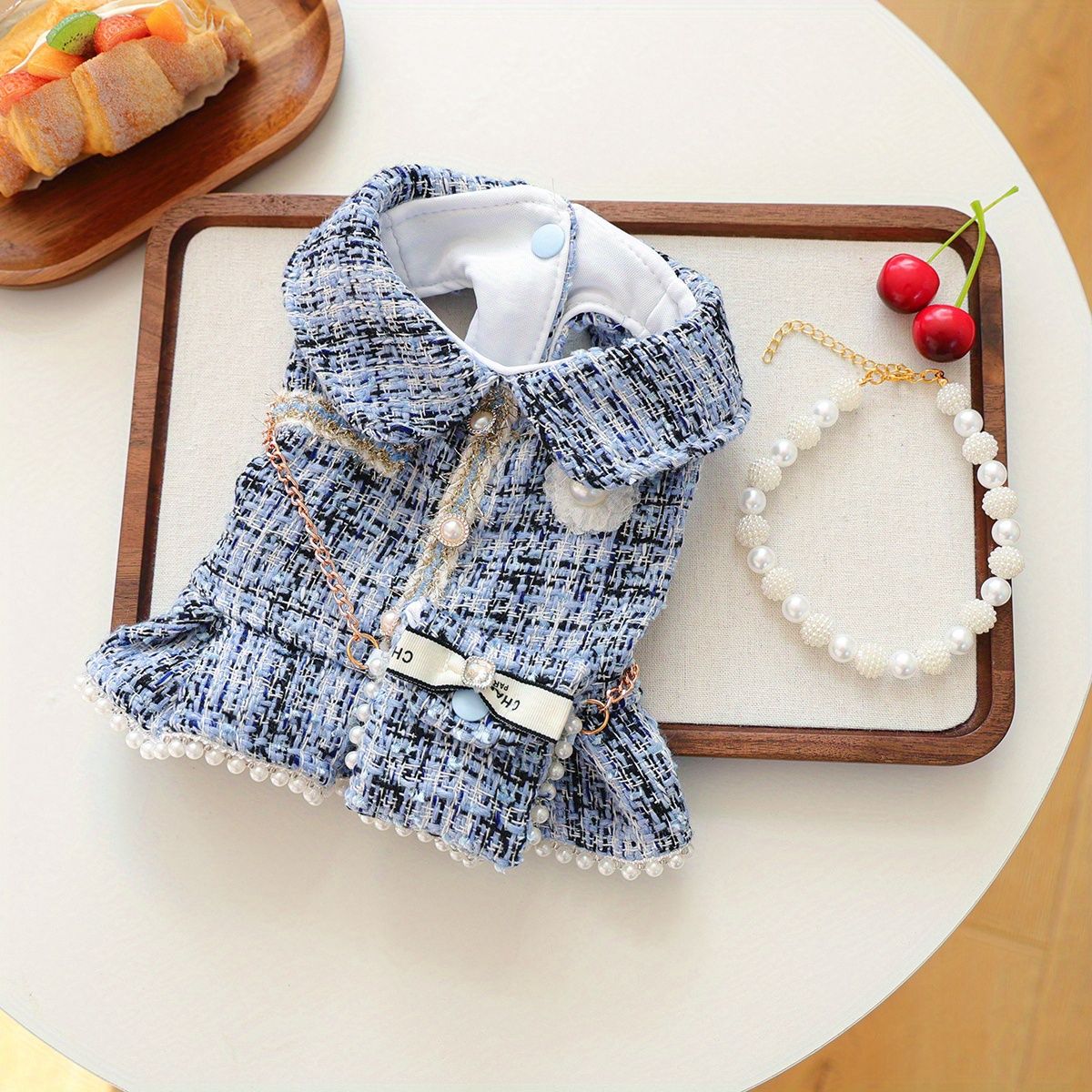 Blue Plaid Winter Dress with Purse, Size: XL