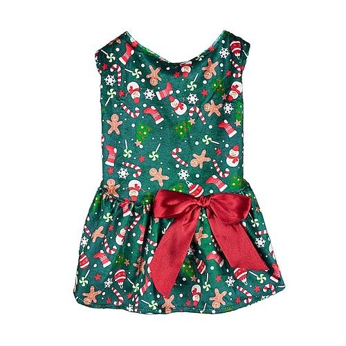 Holiday Print Dress Red Bow, Size: Large