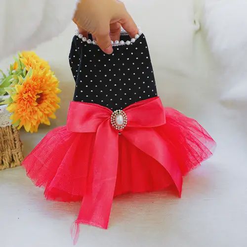 Black-Silver Polka Dot Dress Red Ruffles