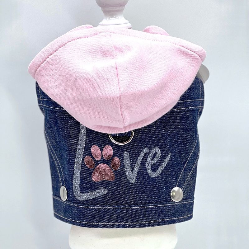 Denim Hoodie “Love” Harness-Vest Pink