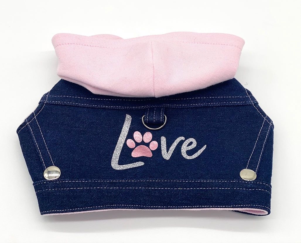 Denim Hoodie “Love” Harness-Vest Pink, Size: Medium