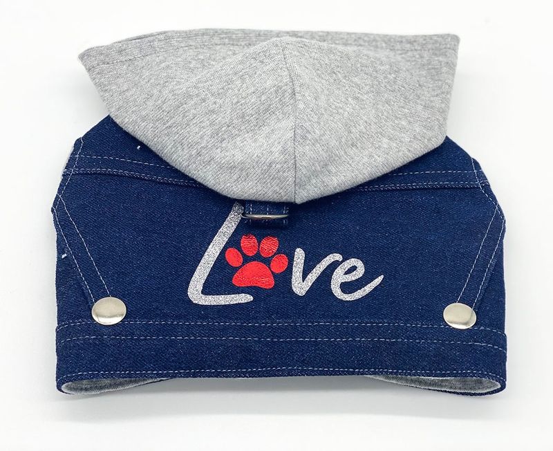 Denim Hoodie “Love” Harness-Vest Grey