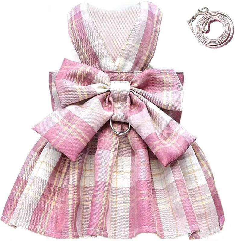 Pink &amp; Brown Plaid Harness Dress
