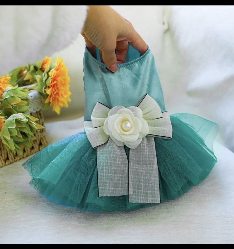Teal Dress White Floral Bow