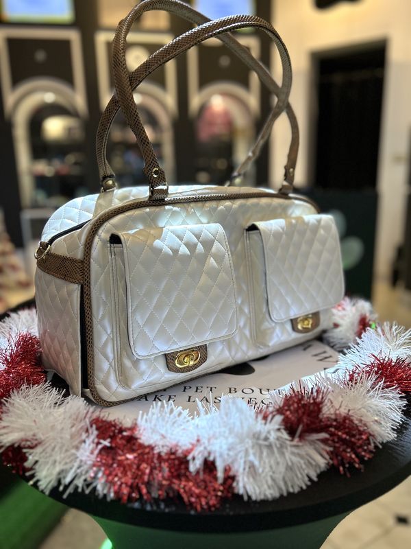 Luxurious Quilted Ivory Pet Bag