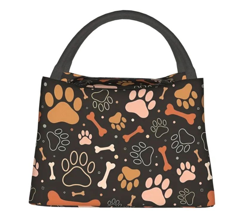 Orange Paw Print Lunch Bag