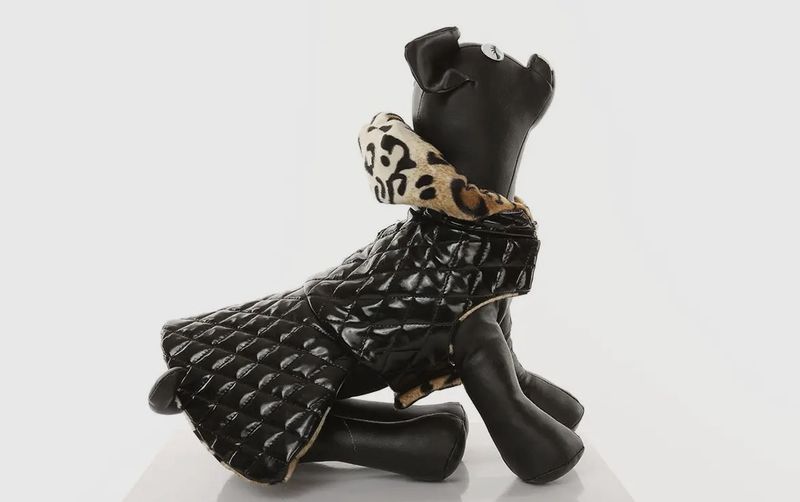 Work It Quilted Dog Rain Coat (Reversible) - Black/Leopard