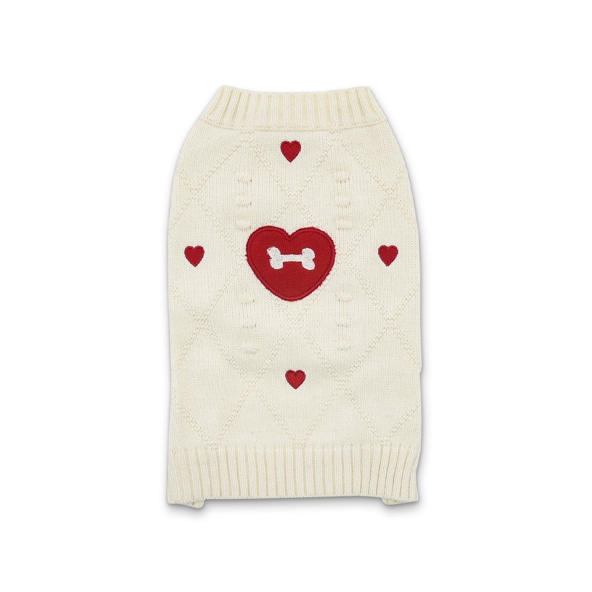 Beige Sweater with Red Heart, Size: XXS