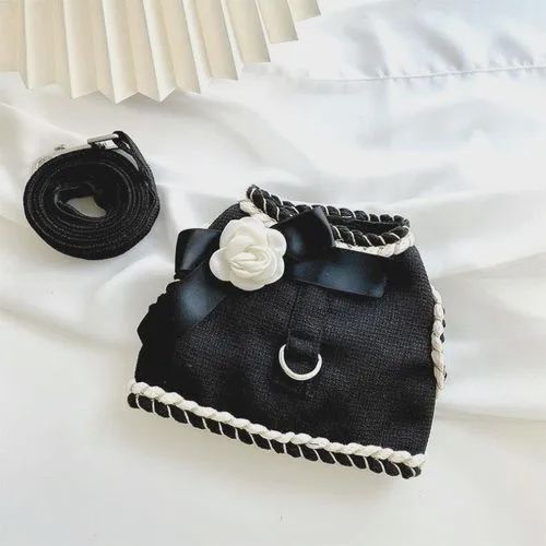 Black Harness with White Rose, Size: XL