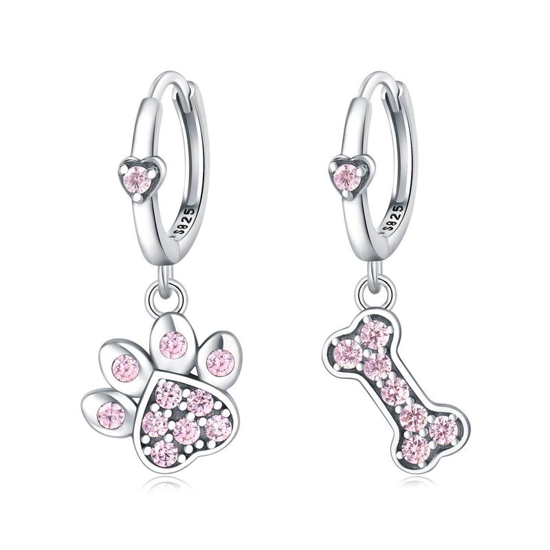 Silver Pink Paw &amp; Bone Earrings