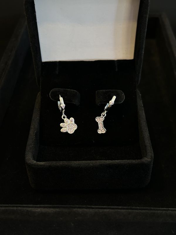 Silver Pink Paw &amp; Bone Earrings