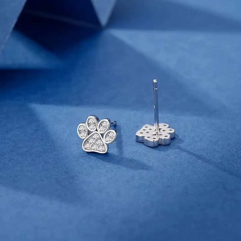 Silver Paw Stud Earrings