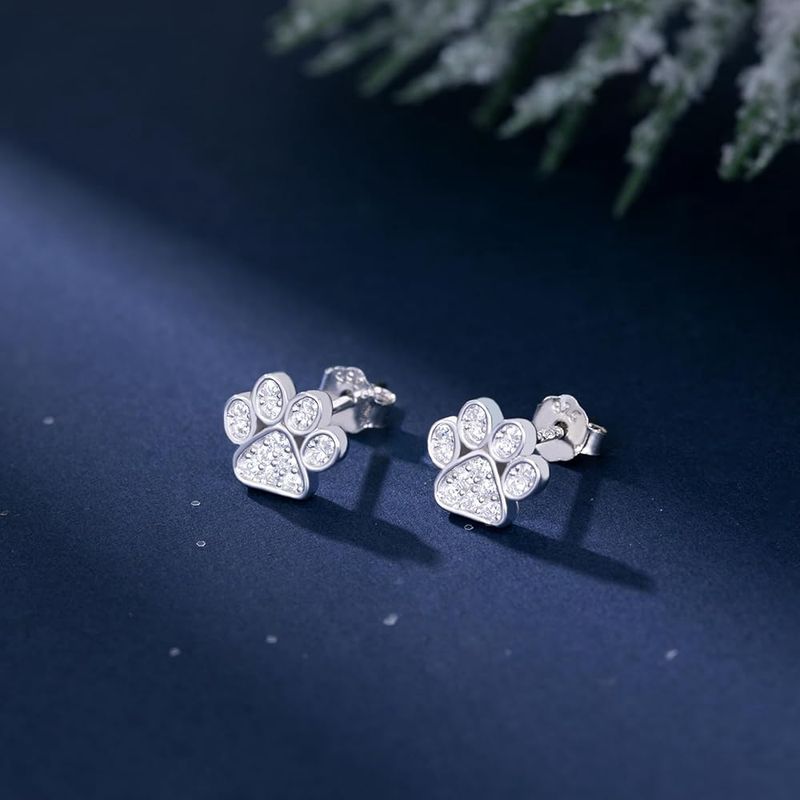 Silver Paw Stud Earrings