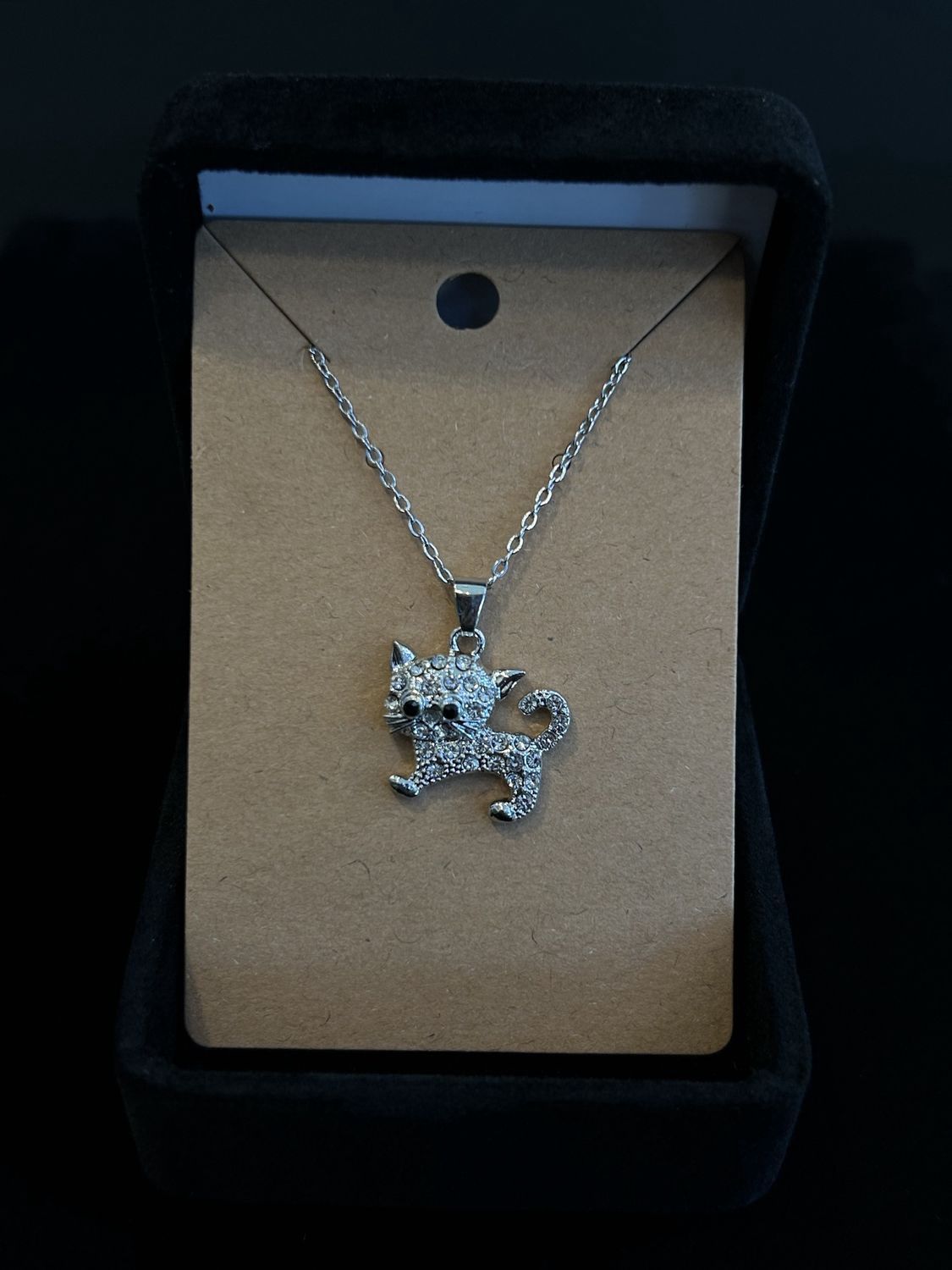 Silver Cat Necklace (Black Eyes)