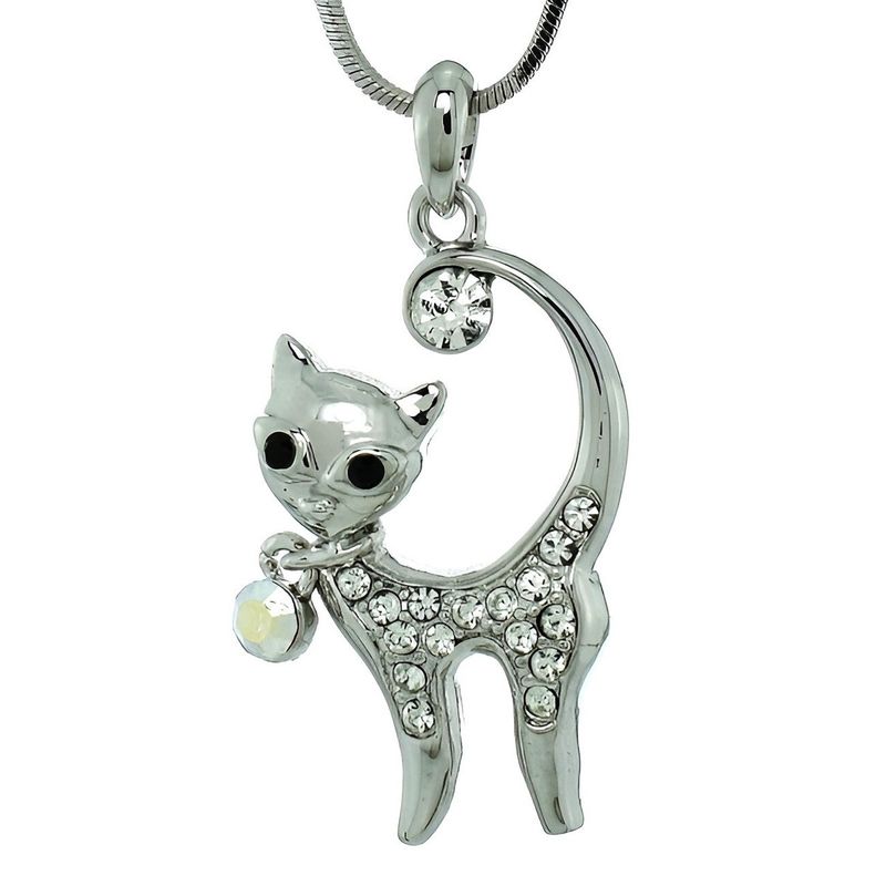 Silver Cat Necklace with Pink Jewel