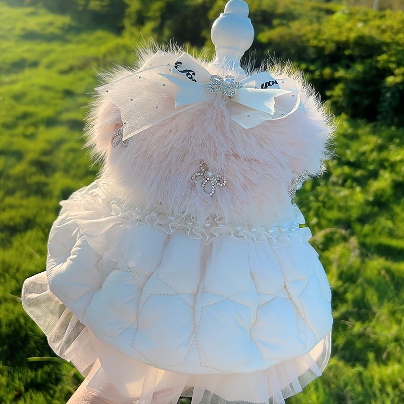 Pink &amp; White Dress With Pink Furr, Size: Large