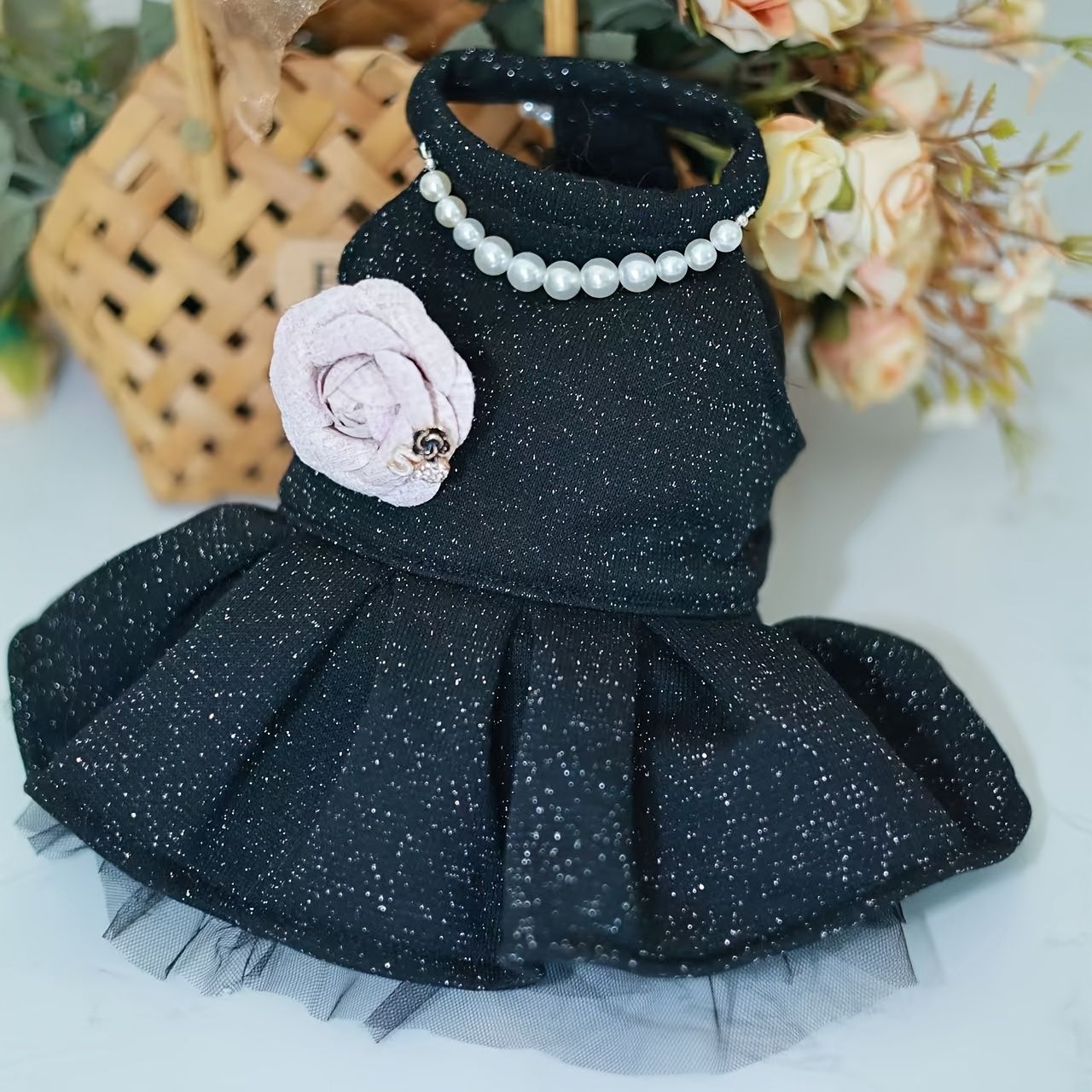 Black Dress with Pearls (Rose), Size: Large