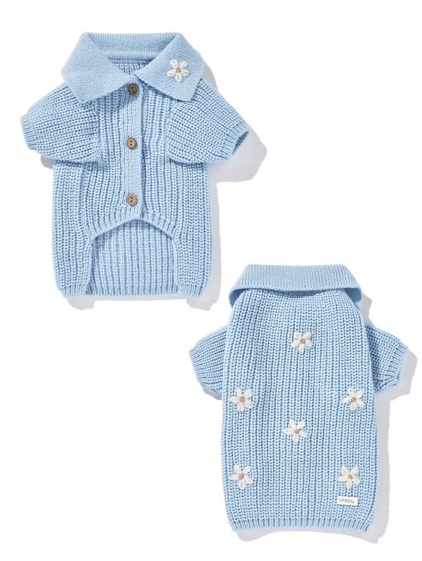 Blue Sweater With Flowers