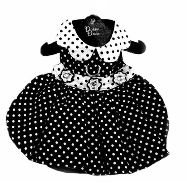 Polka Dot Dog Dress w/Matching Leash - Black &amp; White: Medium