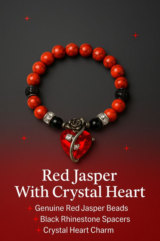 Red Jasper Bracelet with Crystal Heart